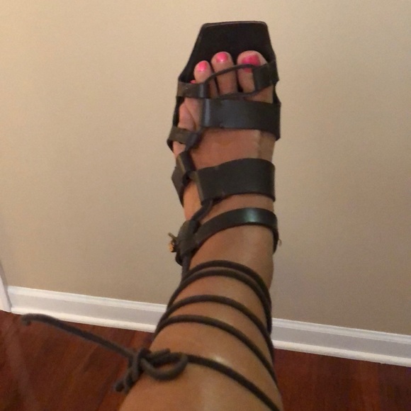 MaxMara/SportMax brwn leather wedge caged lace up - Picture 11 of 12